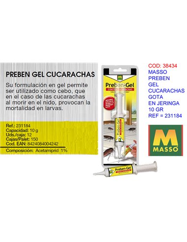 MASSO PREBEN GEL CUCARACHAS GOTA EN JERINGA 5+5 GR. 231449