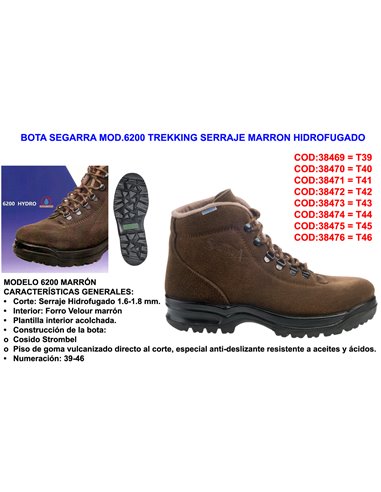 BOTA SEGARRA MOD.6200 TREKKING SERRAJE MARRON HIDROFUGAD T.41