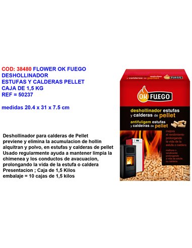 FLOWER OK FUEGO DESHOLLINADOR ESTUFA+CALDERA PELLET 1,5KG 50237