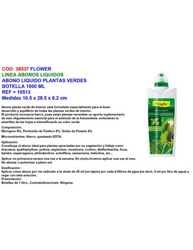 FLOWER ABONO LIQUIDO PLANTAS VERDES BOTELLA 1000ML10513