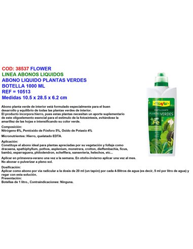 FLOWER ABONO LIQUIDO PLANTAS VERDES BOTELLA 1000ML10513