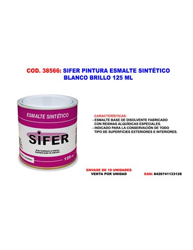 SIFER PINTURA ESMALTE SINTETICO BLANCO BRILLO 125 ML