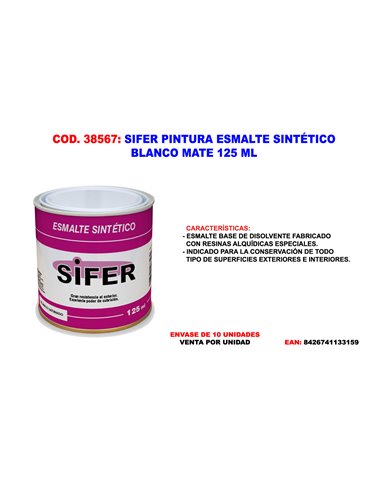 SIFER PINTURA ESMALTE SINTETICO BLANCO MATE 125 ML