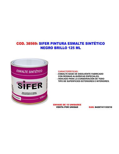 SIFER PINTURA ESMALTE SINTETICO NEGRO BRILLO 125 ML