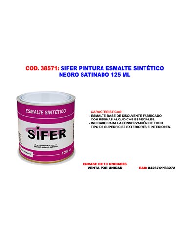 SIFER PINTURA ESMALTE SINTETICO NEGRO SATINADO 125 ML