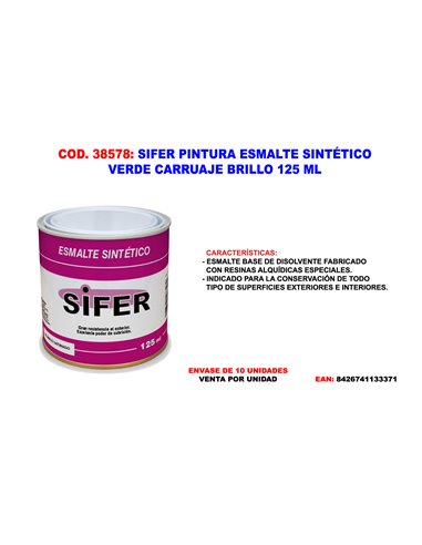 SIFER PINTURA ESMALTE SINTETICO VERDE CARRUAJE BRILLO 125 ML