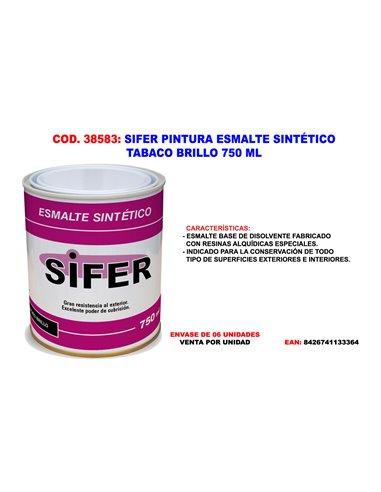 SIFER PINTURA ESMALTE SINTETICO TABACO BRILLO 750 ML