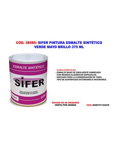 SIFER PINTURA ESMALTE SINTETICO VERDE MAYO BRILLO 375 ML