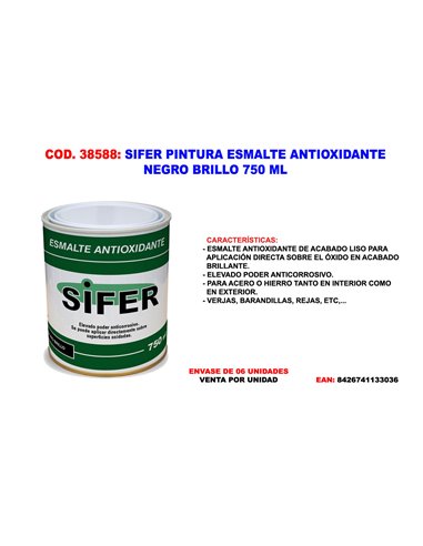 SIFER PINTURA ESMALTE ANTIOXIDANTE NEGRO BRILLO 750 ML