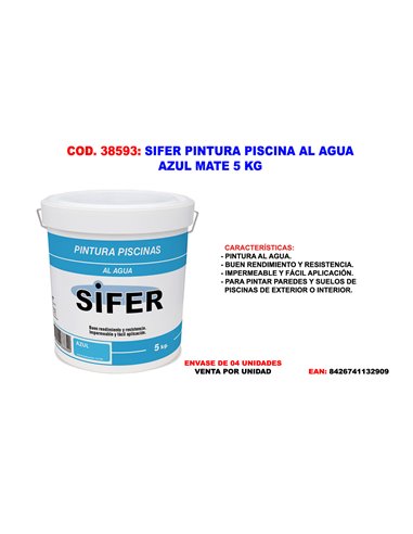 SIFER PINTURA PISCINA AL AGUA AZUL MATE 5 KG