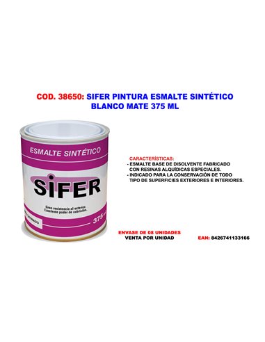 SIFER PINTURA ESMALTE SINTETICO BLANCO MATE 375 ML