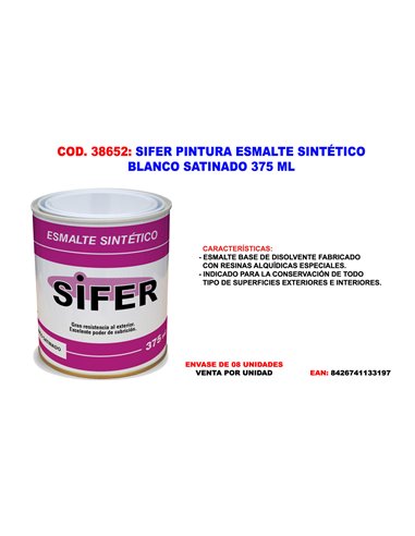 SIFER PINTURA ESMALTE SINTETICO BLANCO SATINADO 375 ML