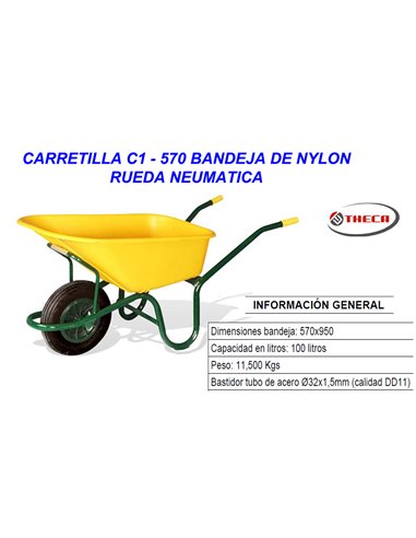 CARRETILLA C1/570 BANDEJA NYLON AMARILLA 100 LT.R/NEUMAT C1-570