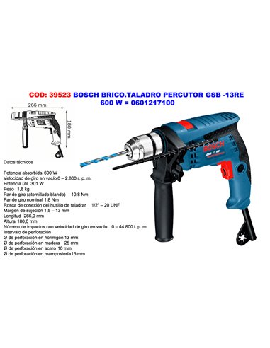 BOSCH PROF.TALADRO PERCUSION GSB-13RE600W0601217100