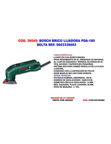 BOSCH BRICO.LIJADORA PDA-180 DELTA   180W0603339003