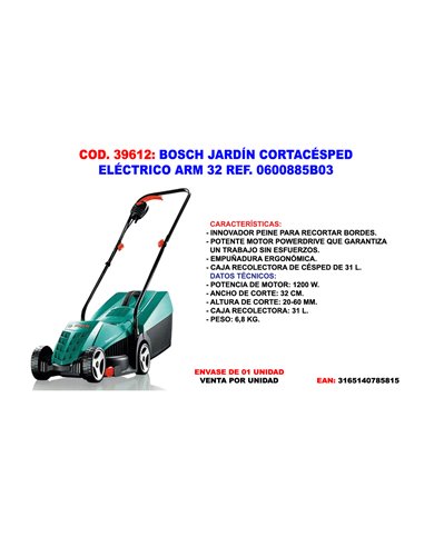 BOSCH JARDIN CORTACESPED ELECTRI 1200W 32 � CESTA 31L0600885B03