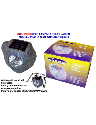 SIFER LAMPARA SOLAR PIEDRA 15x10 GRANDEHL8070