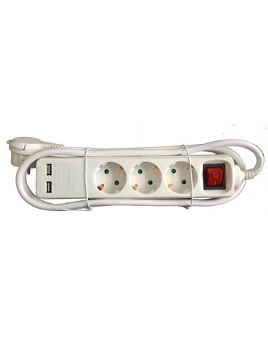 TALOX BASE MULTIPLE 3 TOMAS+2 USB INTERRUPTOR 1,5 M CABLED03BKU