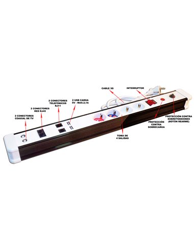 TALOX BASE 4 TOMA+2 USB+2 TV+2 TFNO.+2 RED + PROTECCION TENSION 