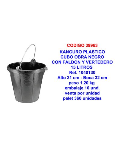 RUBI KANGURO PLASTICO CUBO OBRA GRADUADO CON PICO15 LT88775