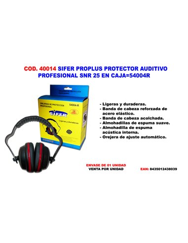 SIFER PRO PROTECTOR AUDITIVO OREJERA AJUSTABL SNR 25 CAJA54004R