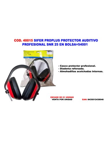 SIFER  PROTECTOR AUDITIVO OREJERA  AJUSTABLE  SNR 25 BOLSA54001