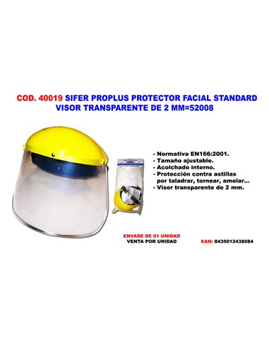 SIFER PROPLUS PROT.FACIAL STANDAR VISOR TRANSPAR. DE 2 MM52008