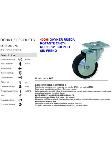 GAYNER RUEDA 24-074REF:BPG1 050 PLL1 SIN FRENO