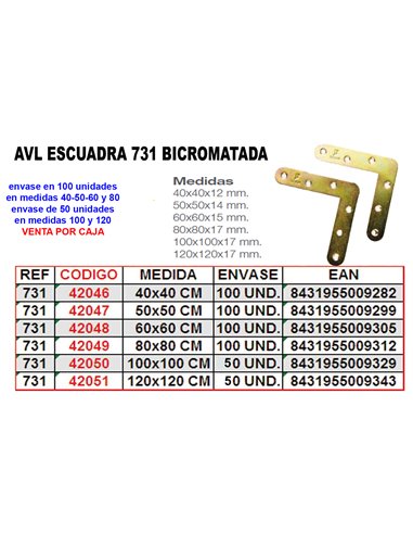 AVL ESCUADRA 731-  40x  40 BICROMATADA AVWL-252/40