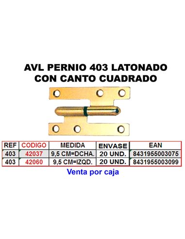 AVL PERNIO 403 9,5 mm CANTO CUADRADO IZQDA LATONADO403