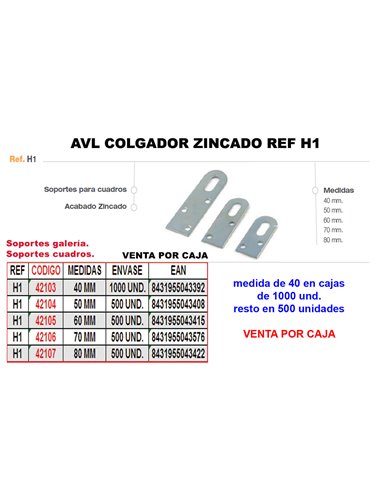 AVL COLGADOR H1 ZINCADO DE 40 MM