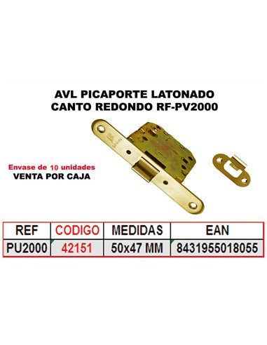 AVL PICAPORTE UNIFICADO LATONADO 50x47 MM CANTO REDONDOPU-2000