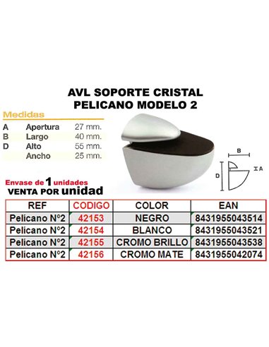 AVL SOPORTE CRISTAL PELICANO NEGRO MODELO 2 PRECIO UNIDAD