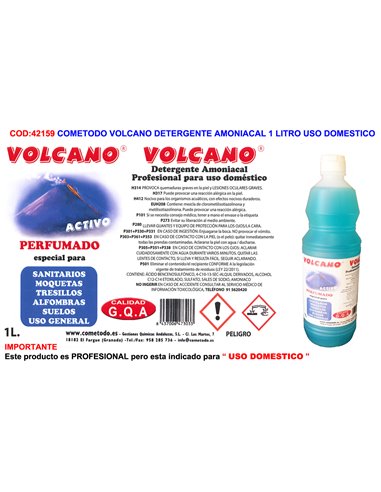 COMETODO VOLCANO DETERGENTE AMONIACAL 1 LITRO USO DOMESTICO