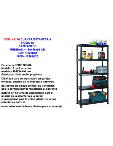 CURVER KIT ESTANTERIA SIGMA 185 ESTANTES184x46x91REF-222640