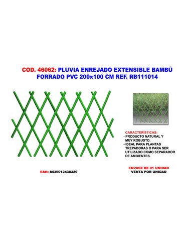 PLUVIA ENREJADO EXTENSIBLE BAMBU FORRADO PVC 200x100 CM RB111014