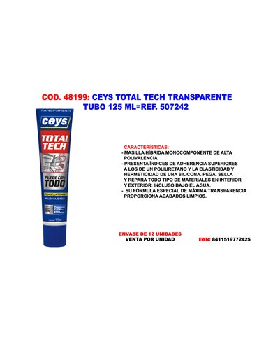 CEYS TOTAL TECH TRANSPARENTE  BAJO AGUA TUBO 125 ML 507242