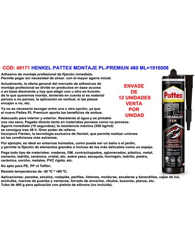 HENKEL PATTEX MONTAJE PL-PREMIUM 460 ML2708154-2960891