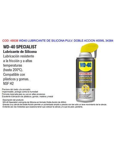 WD40 SPECIALIST LUBRICANTE  SILICONA  DOBLE ACCION 400ML 34384