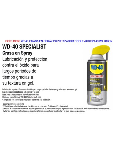 WD40 SPECIALIST GRASA SPRAY PULVERIZADO DOBLE ACCION 400ML 34385