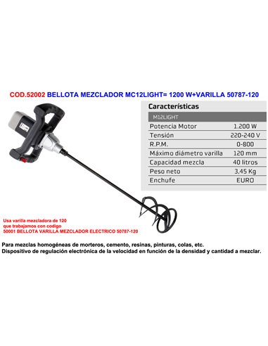 BELLOTA MEZCLADOR M12LIGHT 1200 W+VARILLA 50787-120 