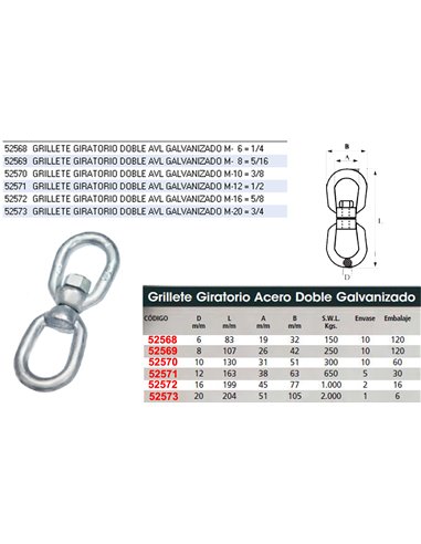 GRILLETE GIRATORIO DOBLE AVL GALVANIZADO M-  6  1/4   