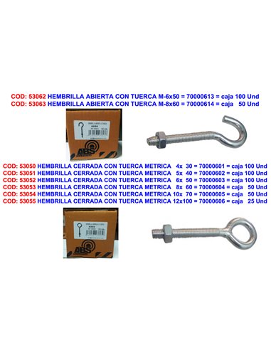 HEMBRILLA/CANCAMO ABIERTA CON TUERCA M-8x60  70000614