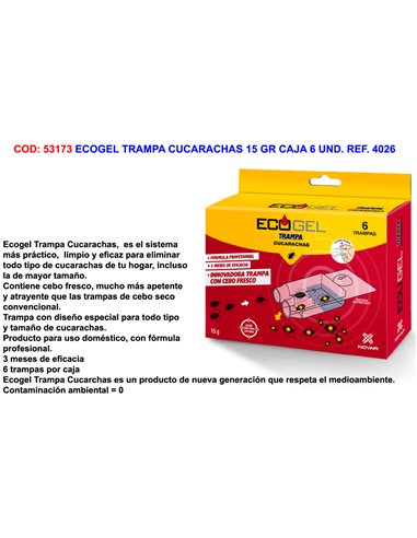 ECOGEL TRAMPA CUCARACHAS 15 GR CAJA 6 UND. REF. 4026