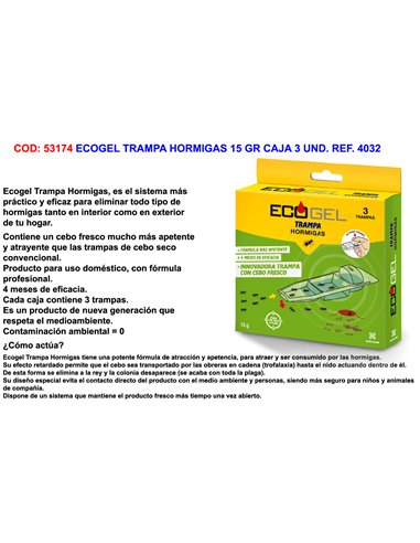 ECOGEL TRAMPA HORMIGAS 15 GR CAJA 3 UND. REF. 4032