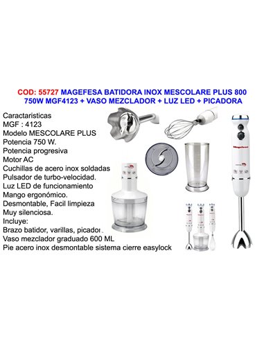 MAGEFESA BATIDORA INOX MESCOLARE PLUS 750W MGF4123+VASO+PICADORA