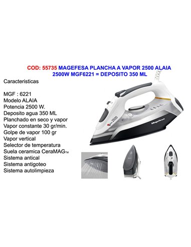 MAGEFESA PLANCHA VAPOR 2500 ALAIA2500W MGF6221 DEPOSITO 350ML