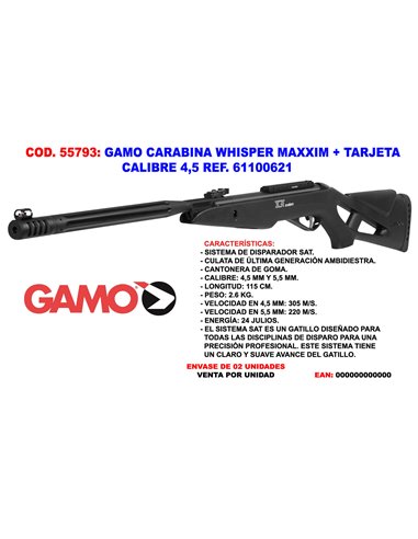 GAMO CARABINA WHISPER MAXXIM GRAN PODER  CALIBRE 4,5 61100621