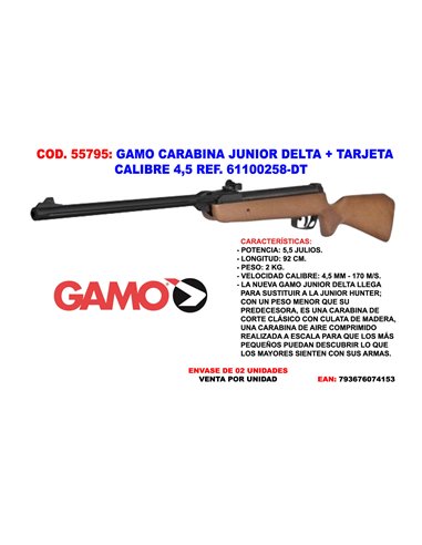 GAMO CARABINA DELTA JUNIOR +TARJETA CALIBRE 4,5 REF.61100258-DT 