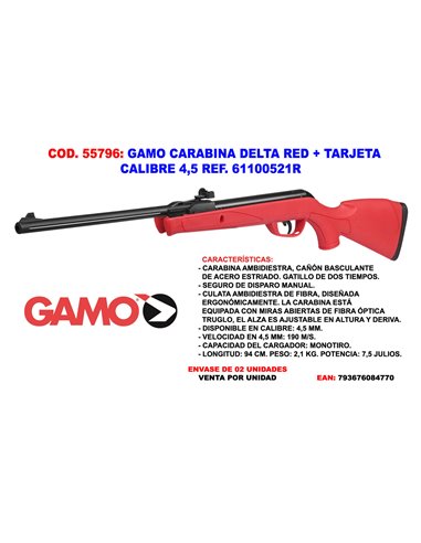 GAMO CARABINA DELTA JUNIOR RED TARJETA CALIBRE 4,5 REF.61100521R